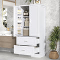 Polibi Tall Storage Cabinet with 2 Doors, 2 Drawers, 4-Tier Storage Racks of Each Door, Adjustable Shelf, Floor Free-Standing Cabinet for Bathroom, Living Room, MDF, White