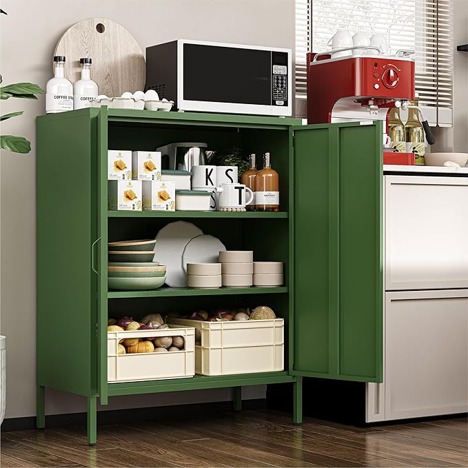 Metal Storage Cabinet with 2 Adjustable Shelves & 2 Doors