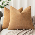 Foindtower Set of 2 Soft Textured Chenille Throw Decorative Pillow Covers Square Accent Solid Cushion Cover Neutral Farmhouse Pillow Case for Couch Sofa Bedroom Living Room 22x22 Inch,Golden Brown