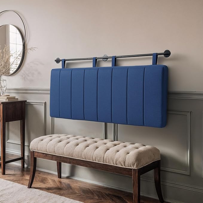 UEV Queen Headboard Only, Wall Mounted Hanging Upholstered Bed Head Board, Modern Vertical Channel Design of Fine Linen, Elegant Dark Blue Fluted Headboard for Bedroom (Dark Blue, Queen Size)