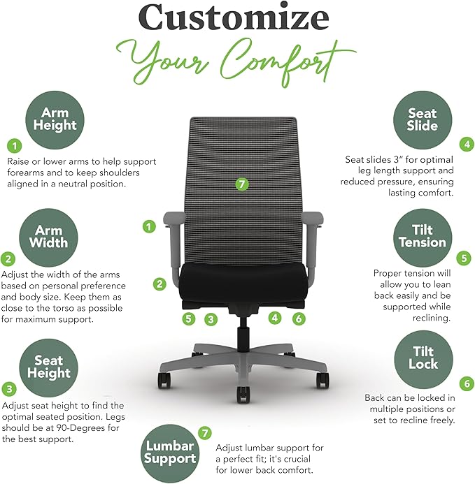 HON Ignition 2.0 Mid Back Task Chair, Spectrum Mesh, Advanced Synchro-Tilt Control, Office Chair with Lumbar Support, Height and Width Adjustable Arms, Titanium Frame, Blueberry
