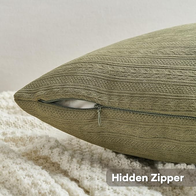 FUTEI Olive Green Decorative Throw Pillow Covers 24x24 Inch Set of 2,Soft Cozy Wheat Ear Striped Patterns European Cushion Cases,Modern Home Decor for Couch Bed Living Room