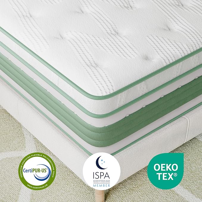 Novilla King Mattress, 12 Inch Hybrid Mattress in a Box, High Density Base Foam with Pocket Coils for a Cozy Sleep, Pain Relief, Medium Firm King Size Mattress, Pillow Top Mattress, Motion Isolation