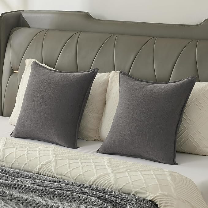 FUTEI Dark Grey Chenille Throw Pillow Covers 22x22 Inch Set of 2,Edges Double-Stitched Cushion Cases,Modern Home Decor for Couch Living Room