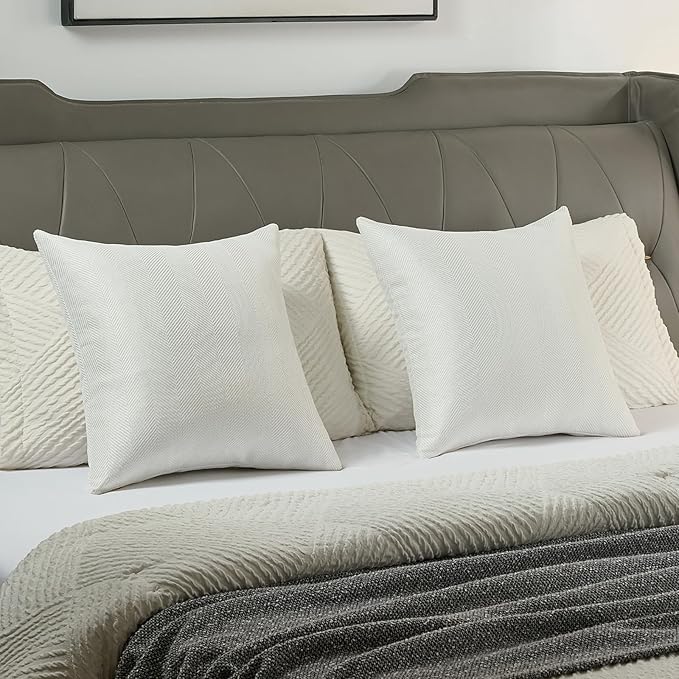 FUTEI Cream White Chenille Throw Pillow Covers 20x20 Inch Set of 2,Soft Wide Chevron Textured Cushion Case,Farmhouse Home Decor for Couch Bed Living Room