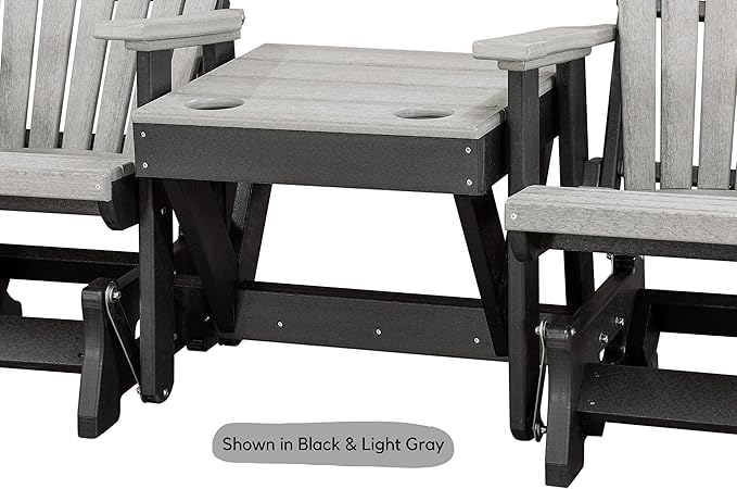DutchCrafters Slat Fan Back Double Poly Adirondack Glider Outdoor Patio Chairs with Center Table (Black & Aruba Blue)