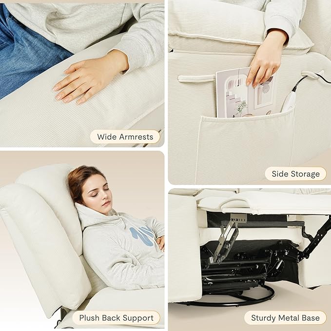 FLEXISPOT 360° Swivel Rocker Recliner for Adults, Massage Rocker Recliner Chair with Heating, Nursery Chair Swivel Glider Sofa for Living Room, Bedroom, Nursery, Beige