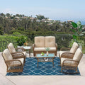 VIVIJASON 7-Piece Outdoor Patio Wicker Conversation Sets, All Weather Outdoor Rattan Furniture Set Includes Glider Loveseat, 2 Rocking Chairs, 2 Glider Rocker Chairs, 2 Coffee Table, Light Brown