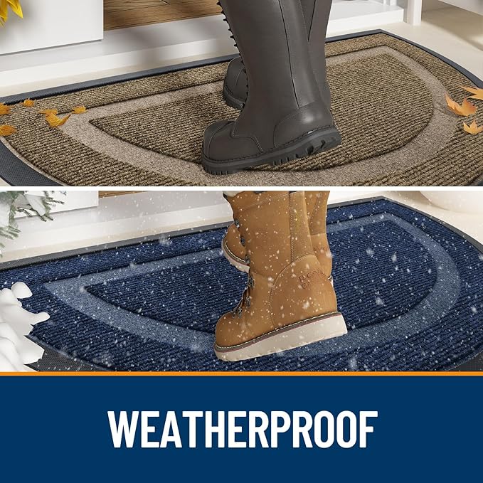 OLANLY Half Circle Door Mat Indoor Outdoor Entrance Welcome, Waterproof All-Season, All-Weather Doormat, Sturdy Natural Rubber, Low Profile, Easy Clean Patio Porch Entryway Mat, 29.5x17, Blue