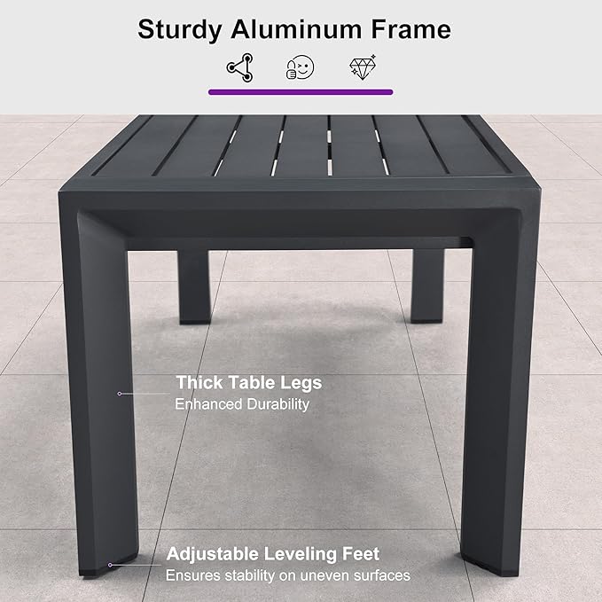PURPLE LEAF 4 Pieces Patio Conversation Set Outdoor Wicker Furniture with Aluminum Table and Rattan Chairs Sofa Cushions Included for Porch Backyard Garden Balcony Gray