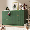 Green 6 Drawer Dresser for Bedroom, 55" Wide Modern Chest of Drawers with Gold Metal Handles, Fluted Wood TV Stand for Living Room, Hallway