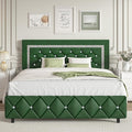 BarnFurin Queen Size Bed Frame with Headboard, Faux Leather Upholstered Bed with Diamond Tufted Design, Modern Bed Frame with Wooden Slats Support, No Box Spring Required, Easy Assembly, Green