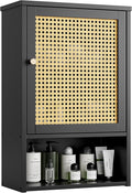 Bathroom Wall Cabinet, Bamboo Over-The-Toilet Storage Organizer with Rattan Doors and Adjustable Shelf, Space Saver Medicine Cabinet for Laundry, Kitchen, Living Room (Black)