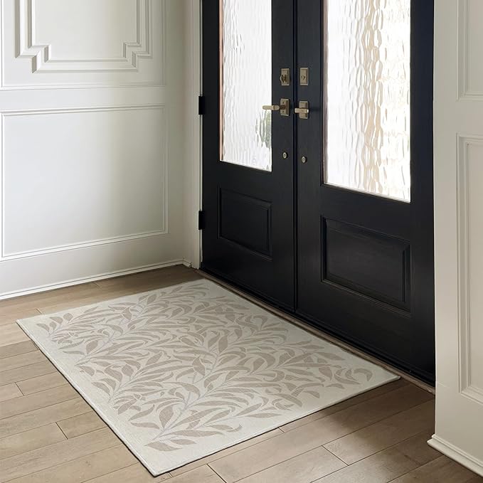 RUGGABLE x Morris & Co Machine Washable Area Rug – Pure Willow Boughs Natural 3x5, Stain-Resistant, Non-Slip – Small Rugs for Living Room, Bedroom, Hallway, Entryway & Office–with Cushioned Pad