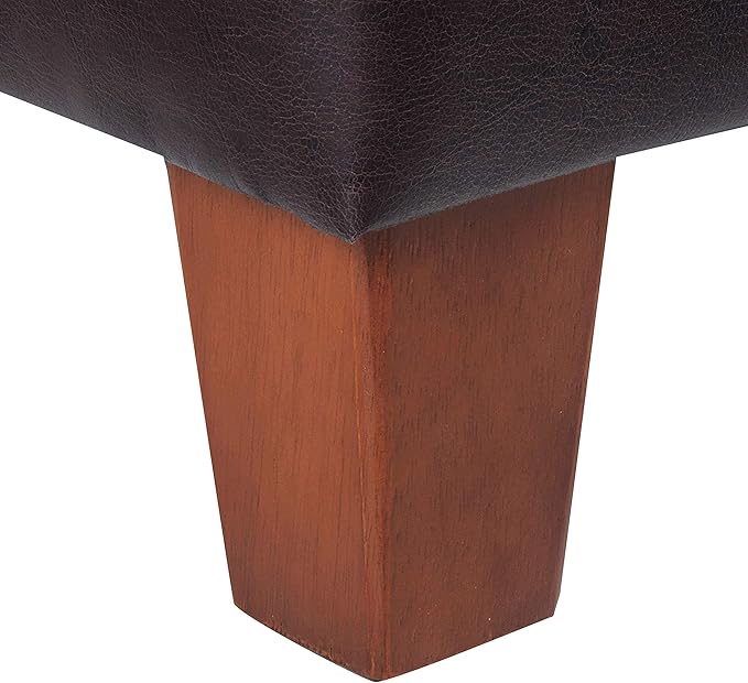 HomePop Faux Leather Square Storage Ottoman with Wood Legs, Distressed Brown