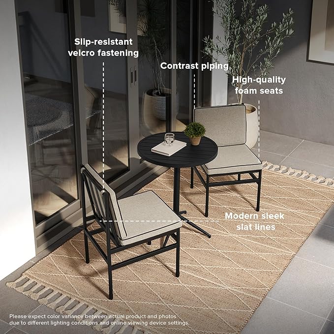 mopio Odelia Patio Counter Stool Set of 2, Outdoor Chair with Removable Cushions and Rust Free Metal Frame, Dining Sets for Front Porch, Balcony, Yard, Bistro (Counter Stool x2, Beige)