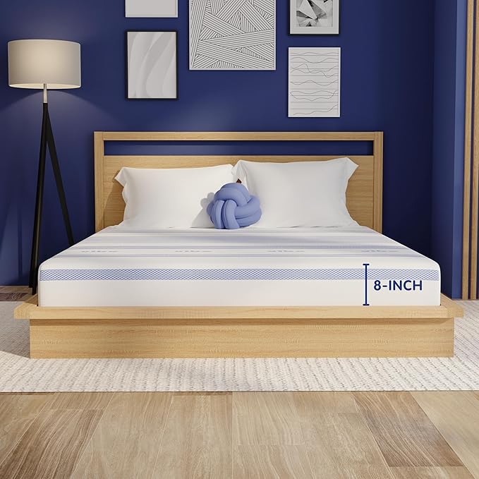 Vibe Gel Memory Foam Mattress, Fiberglass Free 8-Inch CertiPUR-US Certified Bed-in-a-Box, California King, White