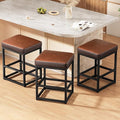 Counter Height Bar Stools Set of 3, 24" Barstools for Kitchen Countertop, Faux Leather Counter Stools with Thick Square Seats & Sturdy Metal Base, Simple Assembly, Brown