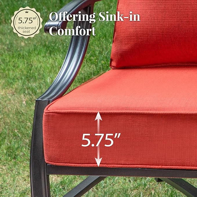 Patio Furniture Set, 6 Pcs Metal Outdoor Conversation Set, 2 Single Chairs, 2 Ottomans and 3 Seater Sofa with 5.75" Extra Thick Cushion and Gas Fire Pit Table, Red