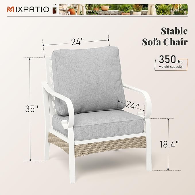 Patio Chairs Set of 2, Outdoor Sofa Chairs with Deep Seating and 5.5" Cushions, Steel Frame Porch Furniture for Lawn Backyard Deck, Light Grey