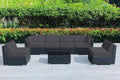 All Weather Outdoor Patio Wicker Furniture 7-PC Black Wicker Sectional with 6 inch Rainshield Gray Cushions