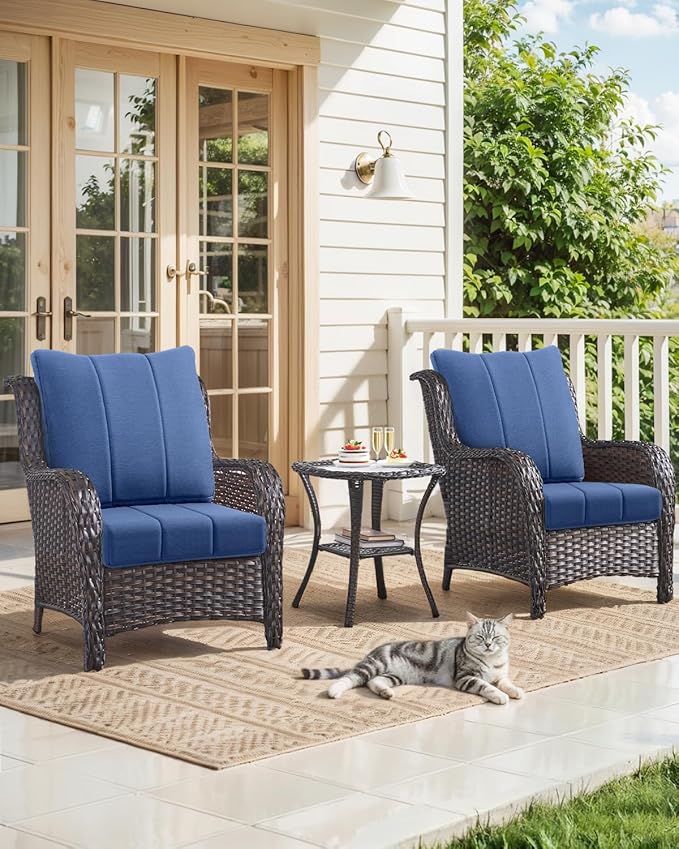 Luxury 24x24x6 Inch Kitty Outdoor Cushions for 5 Peice Patio Set - Set of 5 Outside Deep Seat Cushion for Porch Furniture Dining Rocking Glider Loveseat Sectional Sofa - Navy Blue