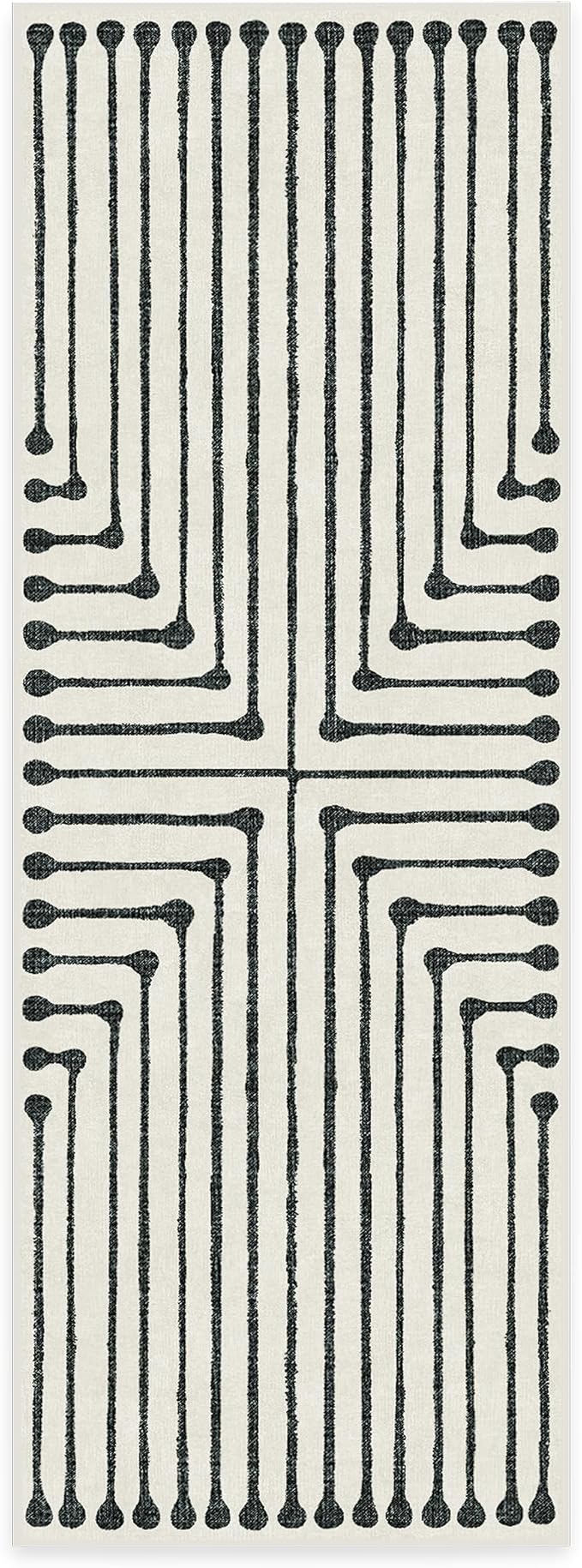 RUGGABLE x Jonathan Adler Machine Washable Modern Runner Rug – Inkdrop Black & Ivory 2.5x7, Stain-Resistant, Non-Slip – Washable Rug for Hallway, Entryway, Living Room & Kitchen–with Cushioned Pad