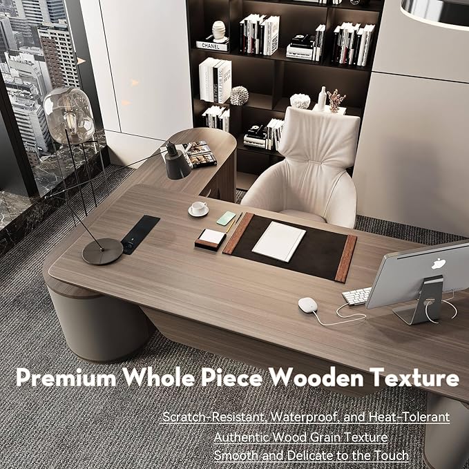 SAINTCY Large Executive Office Desk with File Cabinet, 86.6 Inch Sit & Stand L Shaped Executive Desk, Adjustable Luxury Office Desks for Boss, Business Owners, Managers and Supervisors Return Left