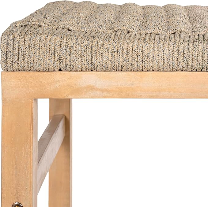 JONATHAN Y CSL1201A-SET2 Armand 25.6" Modern Coastal Backless Acacia Wood Outdoor Counter Stool with Woven Rope Seat, for Pool, Deck, Poolside, Light Teak/Ivory (Set of 2)