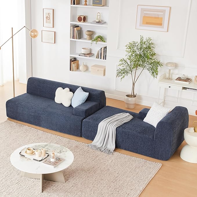 107” Chenille Modular Sectional Sofa, Modern Sofa Couch for Living Room, High Density Sponges Cloud Couch Sectional, L-Shape Couches for Living Room, Blue