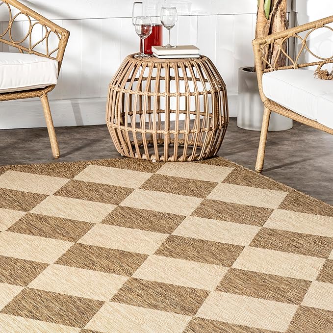 nuLOOM Outdoor Performance Collection Sabina Brown/Ivory, 8' Round, Soft and Cozy, High Traffic, Stain Resistant, Easy Clean, Durable Area Rug for Indoor/Outdoor Patio, Deck, Porch, Garden, Courtyard