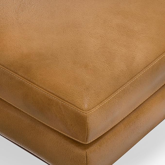 SIMPLIHOME Morrison 33 inch Wide Ottoman in Sienna Genuine Leather, Multifunctional Footrest, Coffee Table, and Extra Seating for Living Room, Mid-Century Modern Style