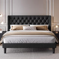 SHA CERLIN King Size Platform Bed Frame with Upholstered Headboard and Wingback, Button Tufted Design, Easy Assembly, No Box Spring Needed, Black