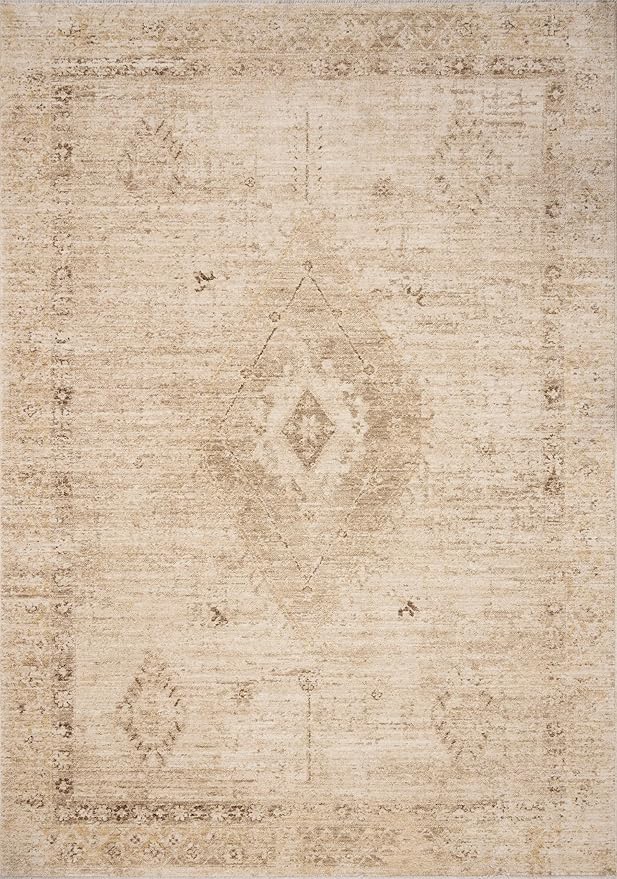 Loloi Chris Loves Julia Palma Collection PLM-06 Natural/Smoke 2'-7" x 7'-6" Fringe Runner Rug Vintage Style Boho Living Room Bedroom Carpet