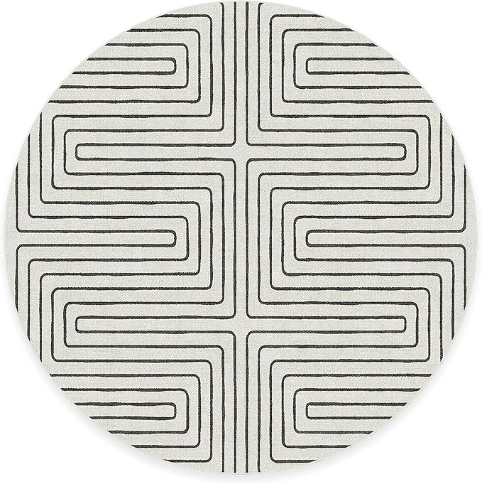 RUGGABLE x Jonathan Adler Machine Washable Area Rug – Labyrinth Black/Ivory 6 ft Round, Stain-Resistant, Non-Slip – Medium Rugs for Living Room, Bedroom, Hallway, Entryway & Office–with Cushioned Pad