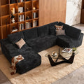 Cloud Sectional Couch with Chaise, Boneless U-Shaped Cloud Couch with Deep Seat, Soft Plush Modern Minimalist Sofa, Assembly Free Modular Floor Sofa for Office Living Room Apartment, Black