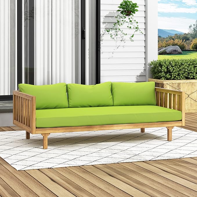 Christopher Knight Home Claremont Outdoor 3 Seater Daybed with Cushions - Acacia Wood - Teak/Green