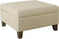 HomePop Woven Square Storage Ottoman with Wood Legs, Linen Tan