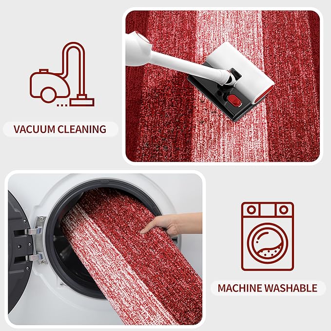 Kitinjoy Indoor Outdoor Door Mat, 30x17 Non-Slip Absorbent Dirt Trapper, Low-Profile Washable Inside Entrance Front Floor Mat, Sturdy Soft Entry Doormats for Entryway, Burgundy