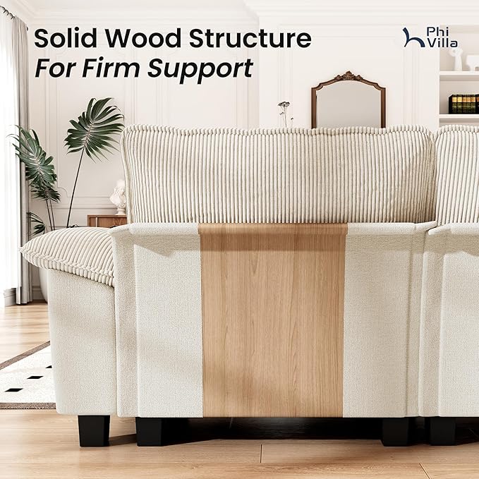 PHI VILLA Cloud Modular Couches Sets, 2 Pieces Sectional Sofa Set with Loveseat, 3-Seater Comfy Couch for Living Room Small Spaces, Chenille Corduroy Dual Fabric, Beige