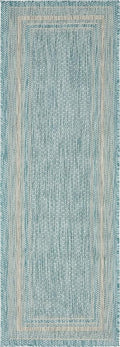 Unique Loom Outdoor Border Collection Area Rug - Soft Border (2'x 6' 1" Runner, Aquamarine/ Ivory)