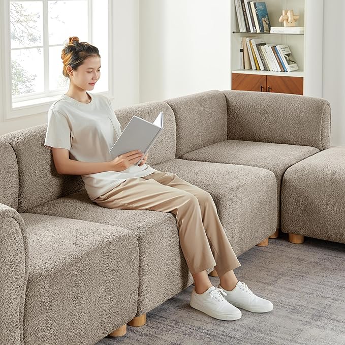 VANOMi Oversized Modular Sectional Sofa, L Shaped Sectional Couches for Living Room, 5 Seats Modular Sofa with Reversible Chaises, Camel