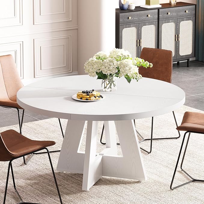 Tribesigns Farmhouse Dining Table, 47 Inch Round Dinner Table for 4, Rustic Round Dining Room Table for Home Dining Room Living Room (White)