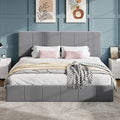 SHA CERLIN King Size Bed Frame, Velvet Upholstered Platform Bed, Vertical Channel Tufted Adjustable Headboard, Low Profile Bed Frame, No Box Spring Needed, Easy Assembly, Grey