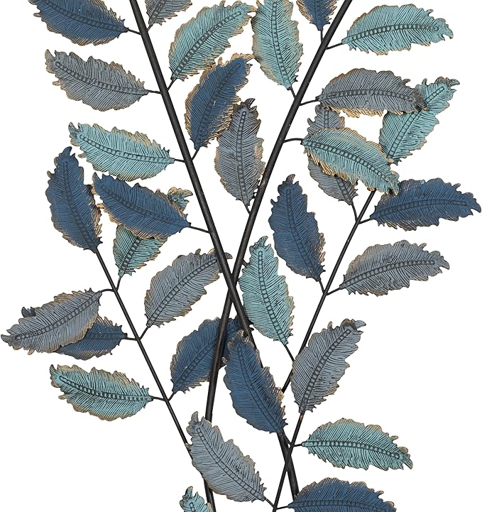 Deco 79 Metal Leaf Home Wall Decor Wall Sculpture with Gold Accents, Wall Art 15" x 1" x 32", Blue