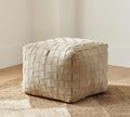 Luxury Handcrafted Suede Basketweave Pouf Ottoman – Soft & Durable Floor Cushion, Footrest, and Accent Seating for Living Room, Bedroom, & Office – Stylish Modern Home Décor (Stone, 18" x 18" x 14")