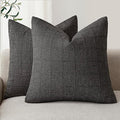 Foindtower Set of 2 Decorative Linen Check Throw Pillow Covers Neutral Farmhouse Vintage Cushion Covers Modern Boho Home Decor for Sofa Chair Couch Bedroom Living Room,16×16 Inch,Charcoal