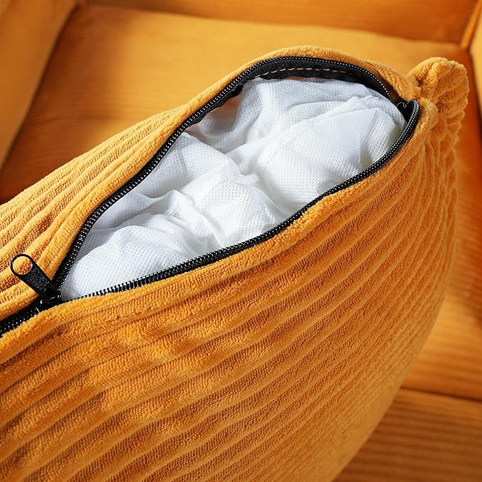 Christopher Knight Home Zoe Oversized Chaise Lounge Chair Indoor with Cup Holders & USB Charging Port, Corduroy Upholstered Sofa Bed + Ottoman with Storage, Comfy Deep Seat Sleeper Sofa Chair, Yellow