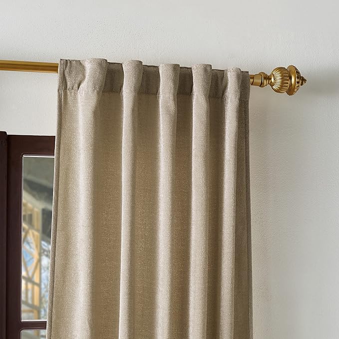 Martha Stewart Naples Chenille Solid Back Tab Window Curtain Panel Pair, 84, Natural
