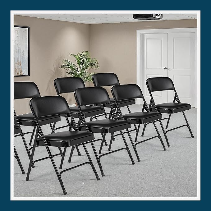 OEF Furnishings OEF1200 Series Premium Heavy Duty Vinyl Padded Folding Chairs, Commercial Grade 500 lb Capacity (4-Pack, Classic Black)